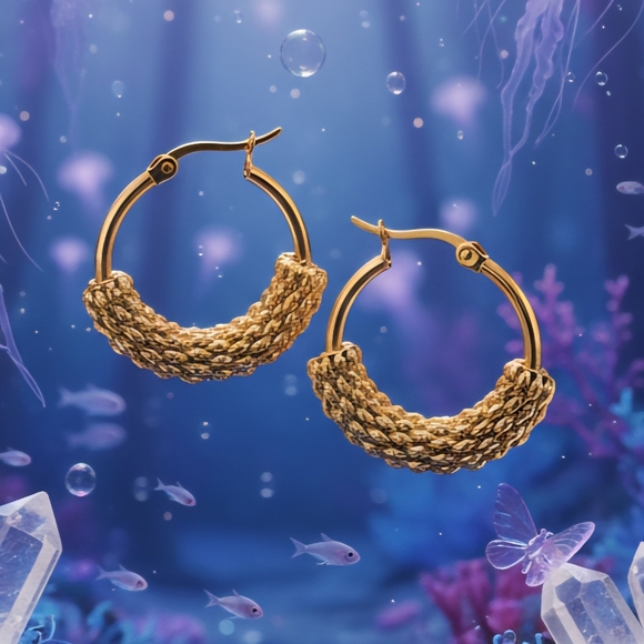Boho Chic Textured Minimalist Hoop Earrings 18K Gold Plated Stainless Steel - Picture 4 of 16